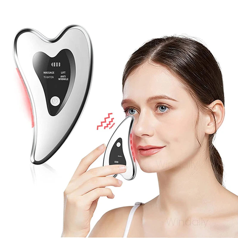 Masajeador Facial eléctrico Gua Sha 4 en 1, herramientas de raspado Facial con vibración calentada, dispositivo de Estiramiento Facial de piel de doble barbilla antiarrugas