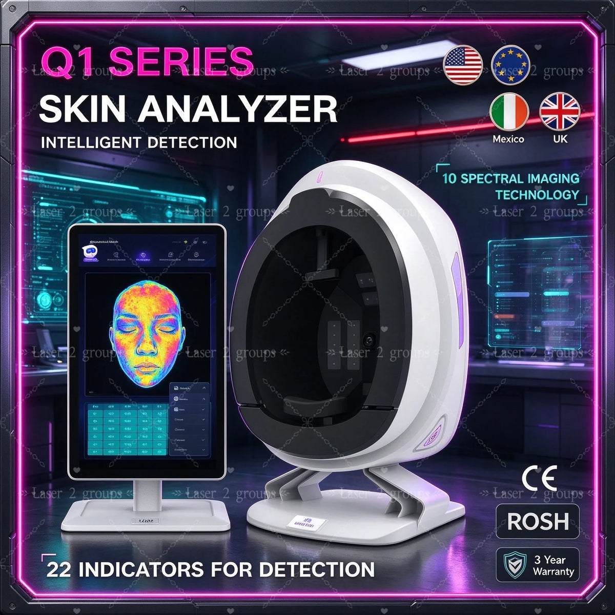 Máquina Analizadora de Piel Facial Q1, Analizador de Piel 3D, Máquina Facial, Escáner de Análisis de Piel con IA, Almacenamiento en la Nube, Recomendación de Productos
