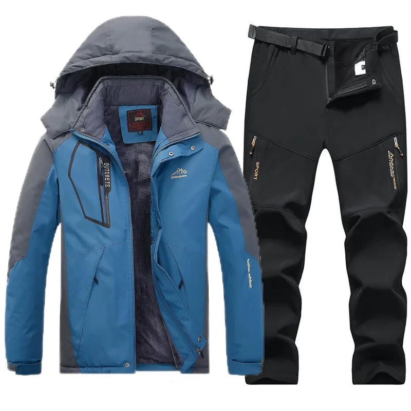 Traje de esquí de lana gruesa y cálida para hombre, impermeable, a prueba de viento, conjunto de chaqueta y pantalones para snowboard, traje de esquí para nieve de invierno al aire libre