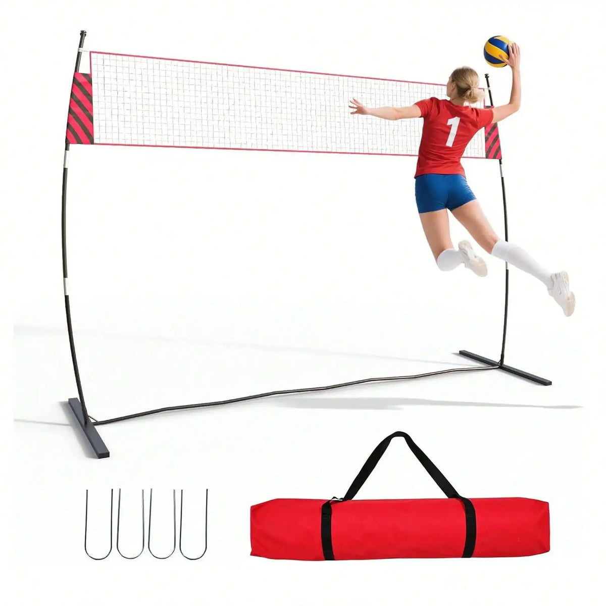 Red de Voleibol Portátil de 366 cm, Altura Ajustable, Plegable, con Bolsa de Transporte, para Práctica y Entrenamiento en Patio Trasero o Playa