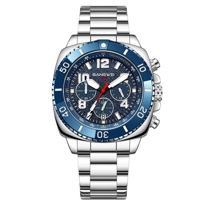 Relojes de lujo BANGWEI para hombre, relojes de pulsera de cuarzo deportivos de moda, cronógrafo luminoso resistente al agua 30M, reloj para hombre