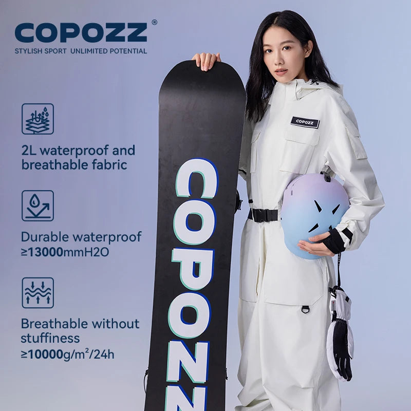 COPOZZ 2025 hombres mujeres mono de esquí de una pieza deportes al aire libre monos de Snowboard impermeable traje de esquí de invierno mono con capucha