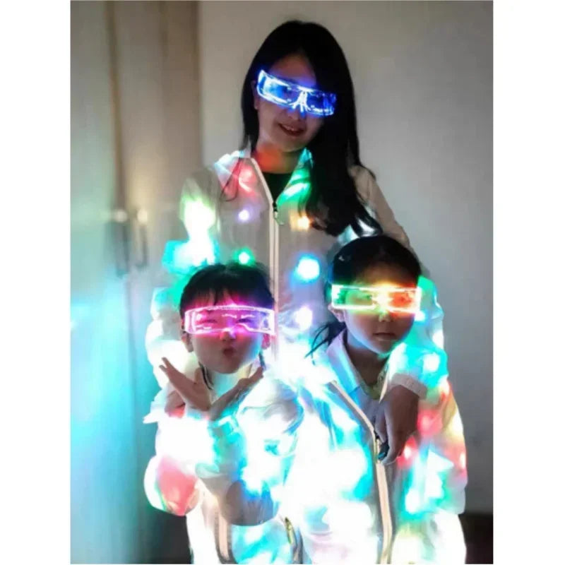 Chaqueta LED impermeable para parejas, chaleco con capucha, pantalones, disfraz de Halloween, Carnaval, actuación de baile para adultos, disfraz elegante flash
