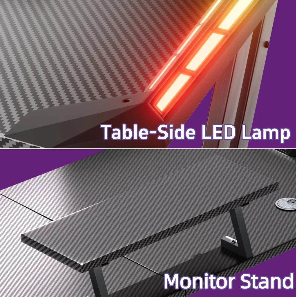 Escritorio con lámpara LED lateral y soporte para monitor inferior