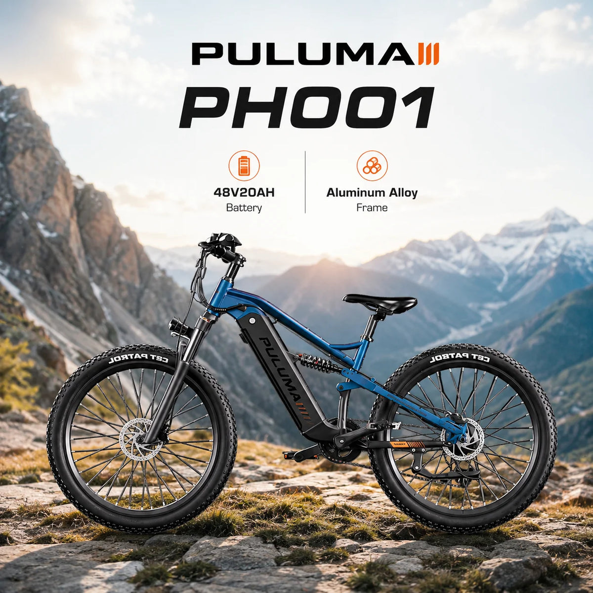 PULUMA PH001 Off-Road Electric Mountain Bicycle 48V 20Ah Large Capacity Removable Lithium Battery Ebike with Detachable Throttle Torque Sensor 27.5 Inch All-Terrain Tire 9 Speed Hydraulic Disc Brake