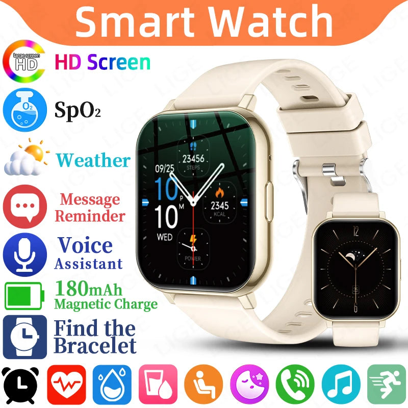 LIGE Nuevo reloj inteligente con llamadas BT para mujer, monitoreo de salud, resistente al agua IP68, notificaciones inteligentes y asistente de voz para hombre