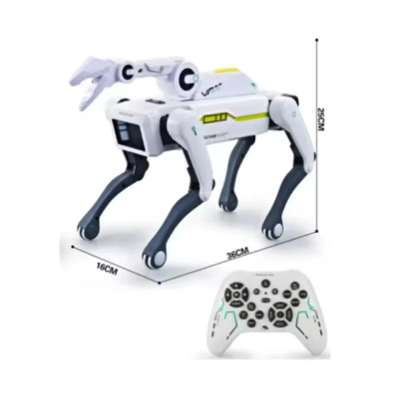 Perro robot a control remoto con clip de saludo, inteligencia artificial (IA), sistema dual, programación por aplicación y juguete robot de acrobacias