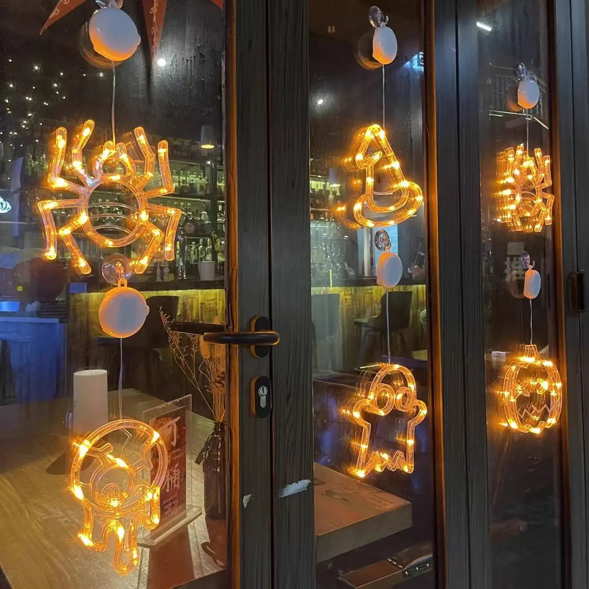 Decoración de Halloween, fantasma de calabaza naranja, luz de ventana de Halloween con ventosa, funciona con pilas, decoración colgante para el hogar de Halloween