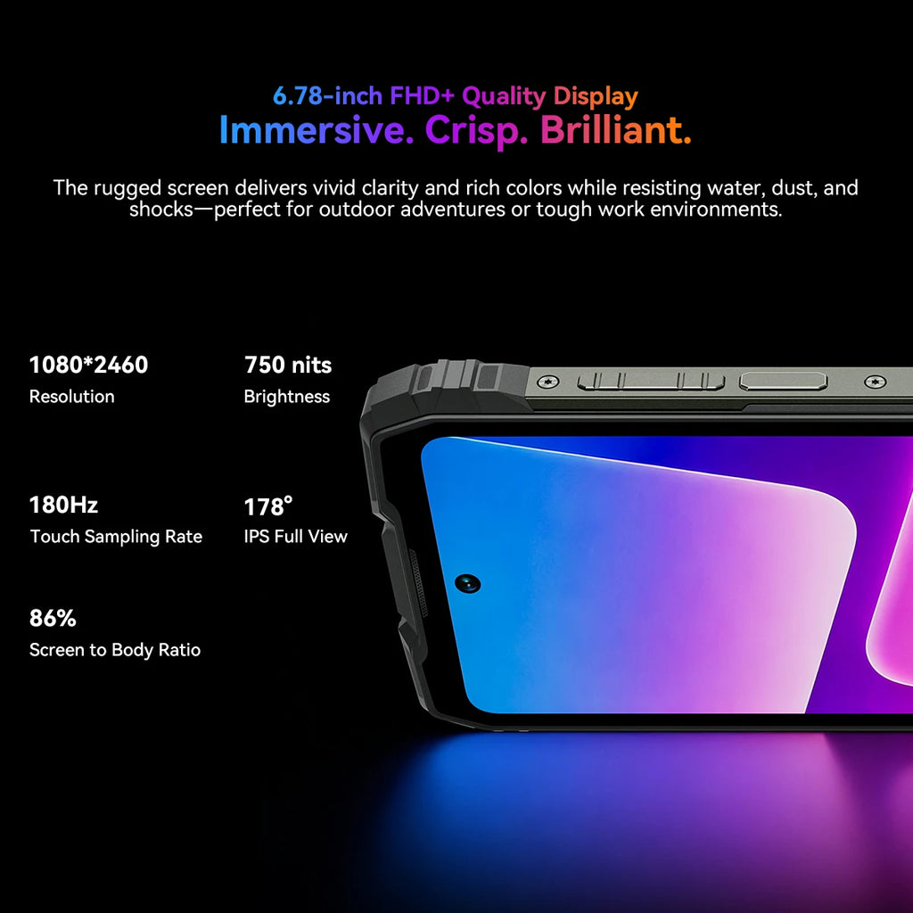 Smartphone resistente Blackview ROCK 3, pantalla de 6,78" 2,4K 120Hz, 32GB (8+24GB de expansión de RAM) + 256GB ROM, MediaTek G100, cámara de 100MP, batería de 10000mAh, NFC, teléfono móvil resistente al agua IP68 con Android 16