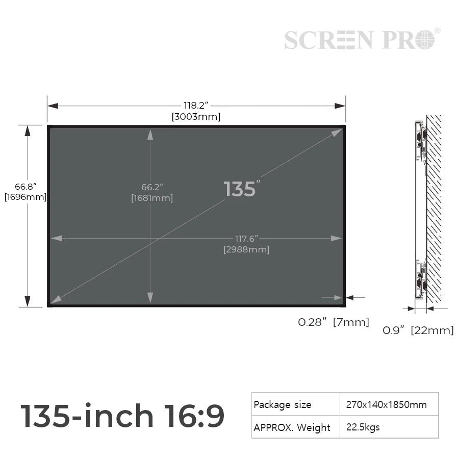 Pantalla de proyector 16:9 ALR de marco fijo, 135 pulgadas