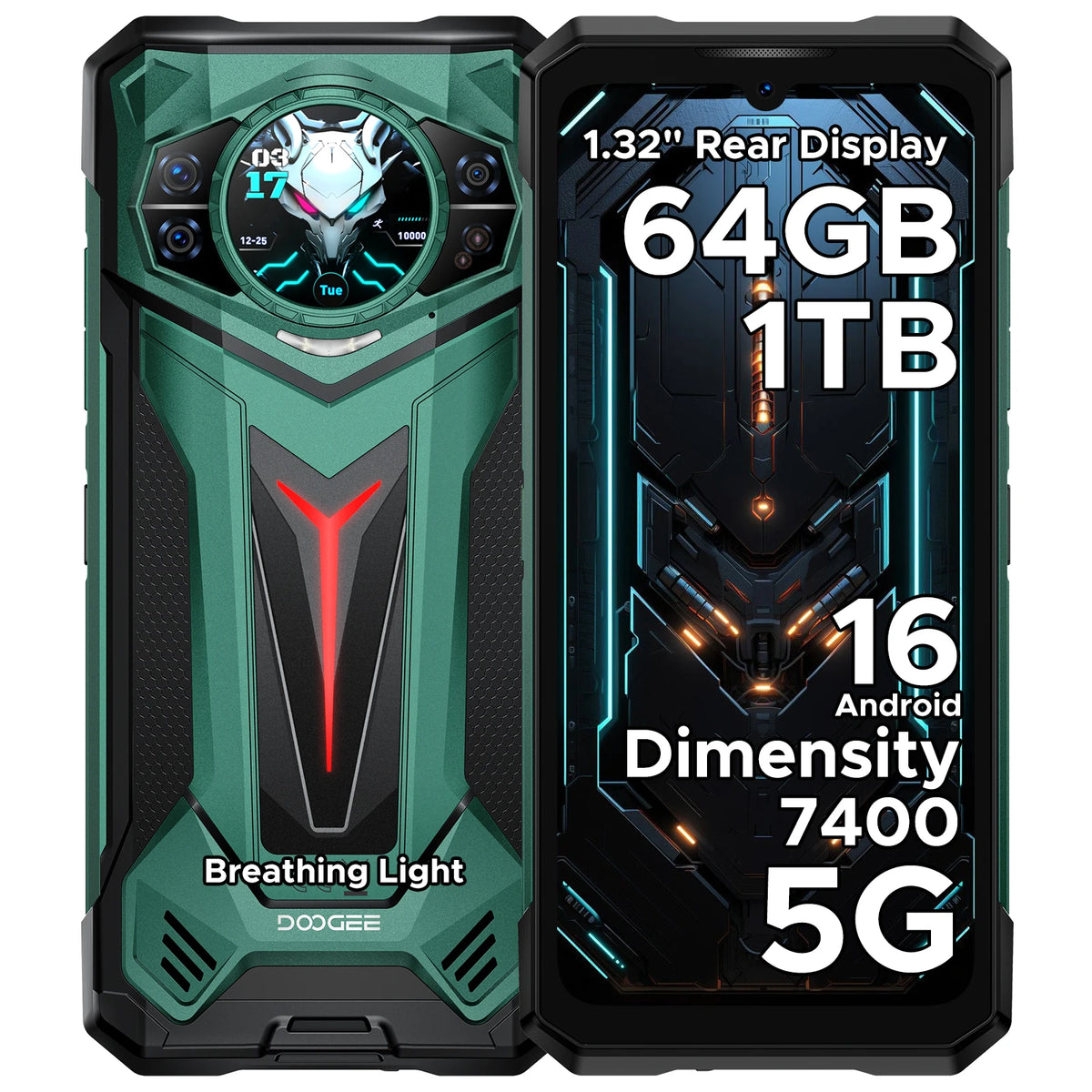 Smartphone resistente DOOGEE S200 Ultra 5G, Dimensity 7400, 64 GB de RAM (12+52) 1 TB de ROM, pantalla de 6,72'' a 120 Hz, batería de 11000 mAh, 66 W, NFC, Android 16