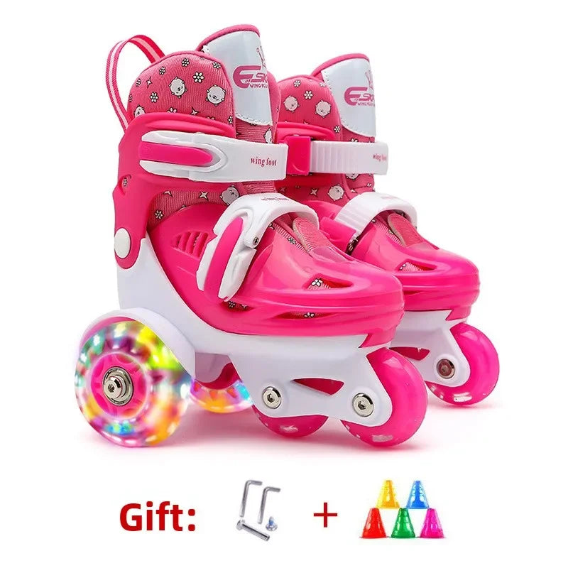 Patines de Ruedas Ajustables para Niños, 4 Ruedas con Luces, Doble Fila, Patines de Velocidad para Principiantes