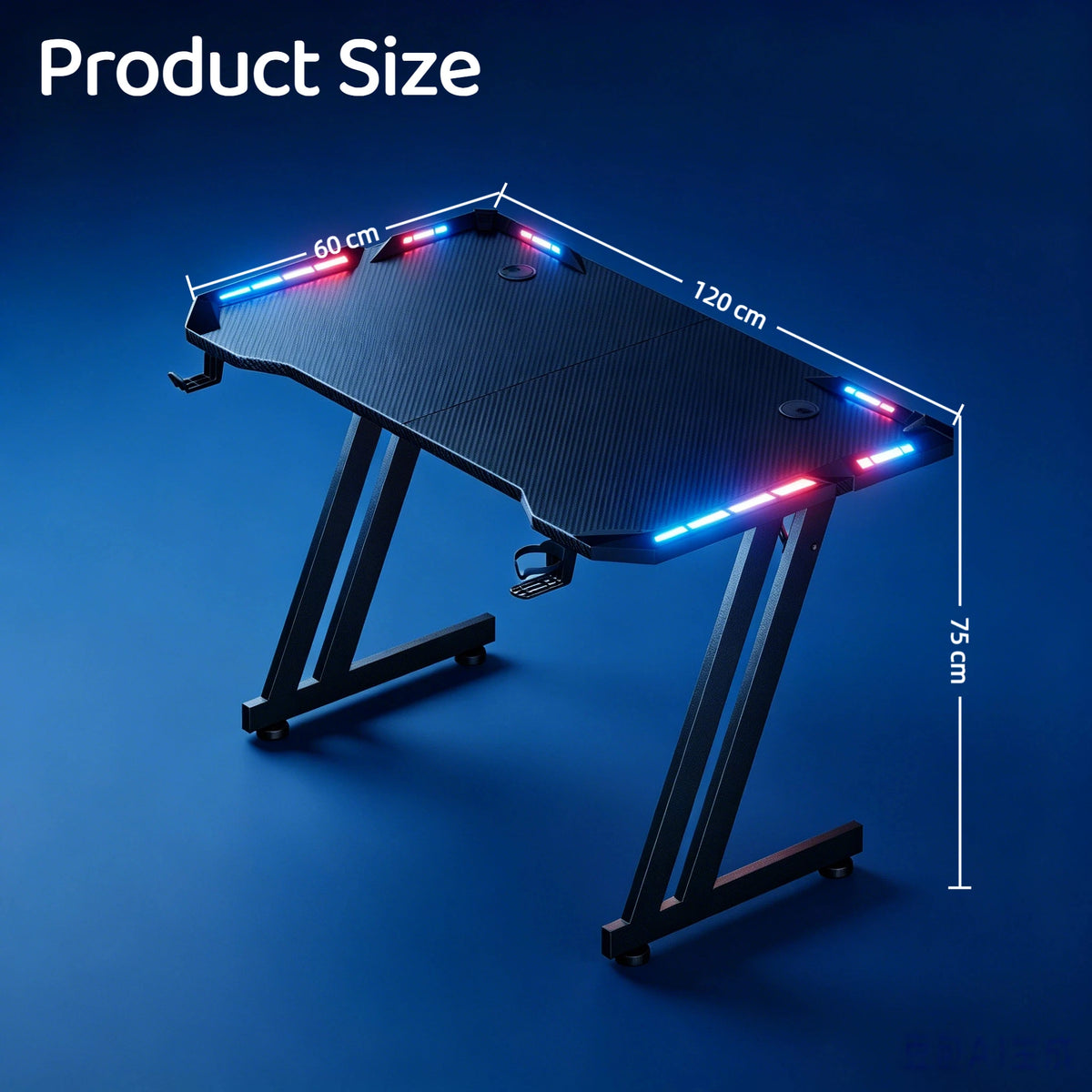 Escritorio NEBMAAX 120×60 cm, altura aprox. 75 cm, con LEDs perimetrales