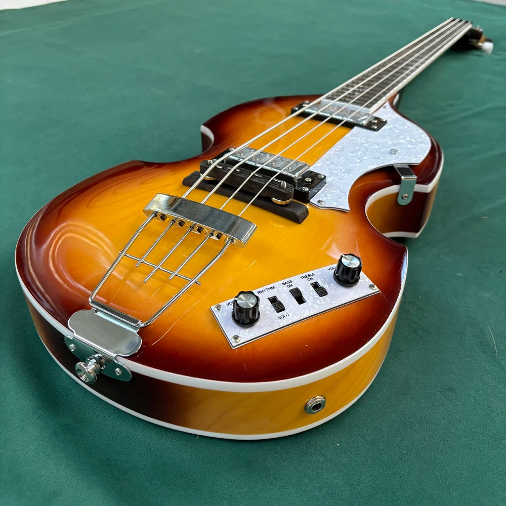 Bajo eléctrico de 4 cuerdas, cuerpo en forma de violín con diapasón de palisandro, guitarra eléctrica profesional.