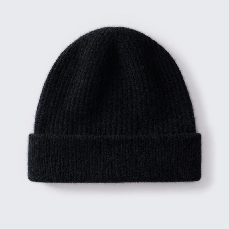 Gorro 100% de cachemira de primera calidad para mujeres y hombres, gorro de invierno casual para exteriores, unisex, cálido para esquiar, de doble capa, grueso, sin costuras, de punto acanalado.