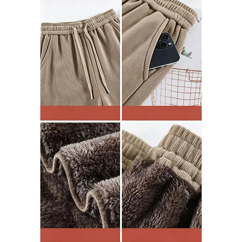 Pantalones térmicos de felpa para niñas, de cintura alta, ideales para el invierno, pantalones de terciopelo cálidos para la nieve, pantalones de mujer, de diseño moderno, cómodos y de corte recto.