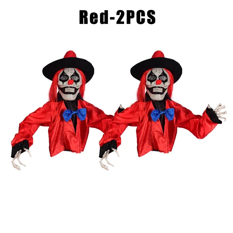 Accesorio de payaso con activación por movimiento, ojos LED brillantes y sonido de risa, decoración de Halloween para exteriores para jardines embrujados