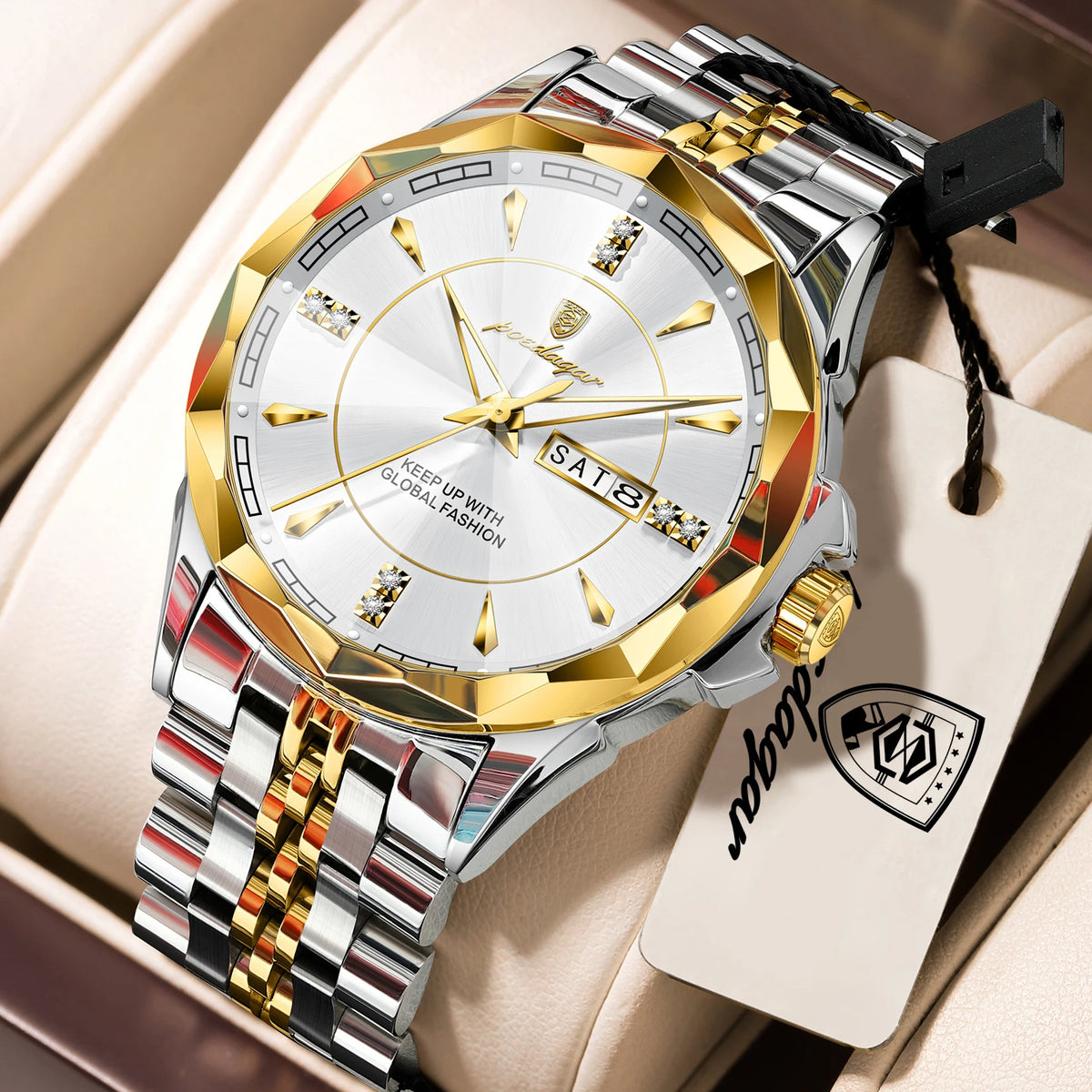 Reloj de pulsera para hombre POEDAGAR, de negocios, resistente al agua, luminoso, de lujo, con fecha y semana, de acero inoxidable, reloj de cuarzo a la moda para hombre