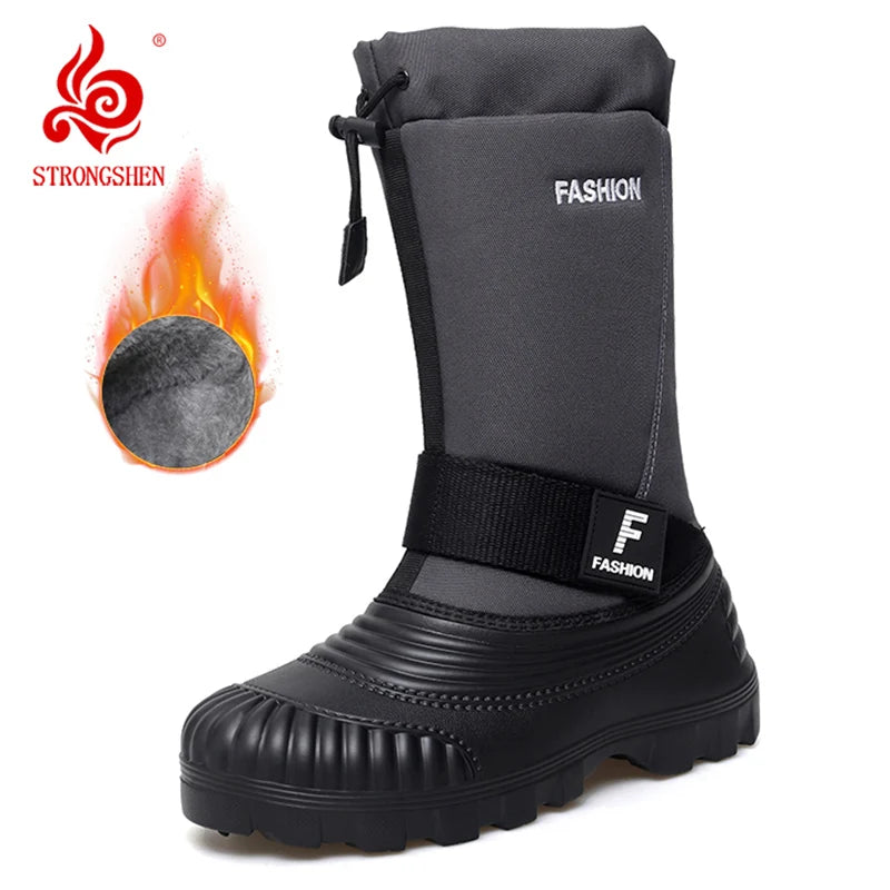STRONGSHEN-Botas de nieve impermeables para hombre, botas de trabajo de algodón, antideslizantes, cálidas, de media pantorrilla, para pesca y esquí, para invierno