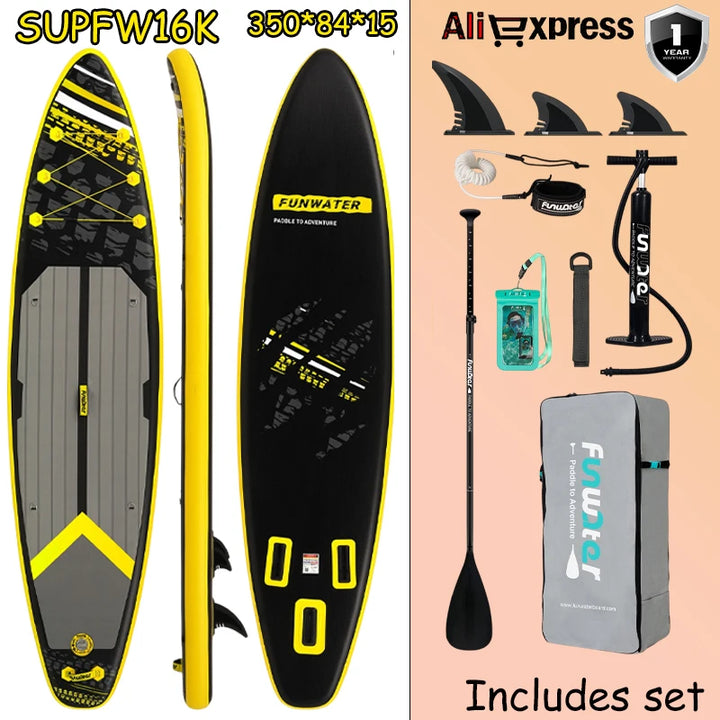 Tabla de Paddle Surf Inflable FunWater SUPFW16K 350x84x15cm, Capacidad 150kg, Antideslizante y Estable, con Bomba, Mochila, Remo, Correa y Aletas para Adultos y Principiantes en Deportes Acuáticos
