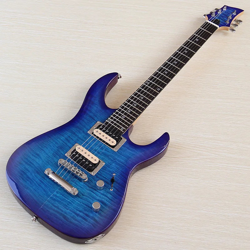 Guitarra Eléctrica de Alta Gama de 6 y 7 Cuerdas, Tapa de Arce Flameado, Cuerpo Sólido de Okoume, 39 Pulgadas, Acabado Brillante con Arce Canadiense