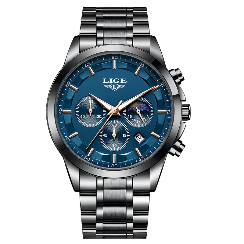 Reloj LIGE Original de Lujo de Cuarzo para Hombre, Luminoso, Resistente al Agua, con Fecha Automática y Cronógrafo + Caja