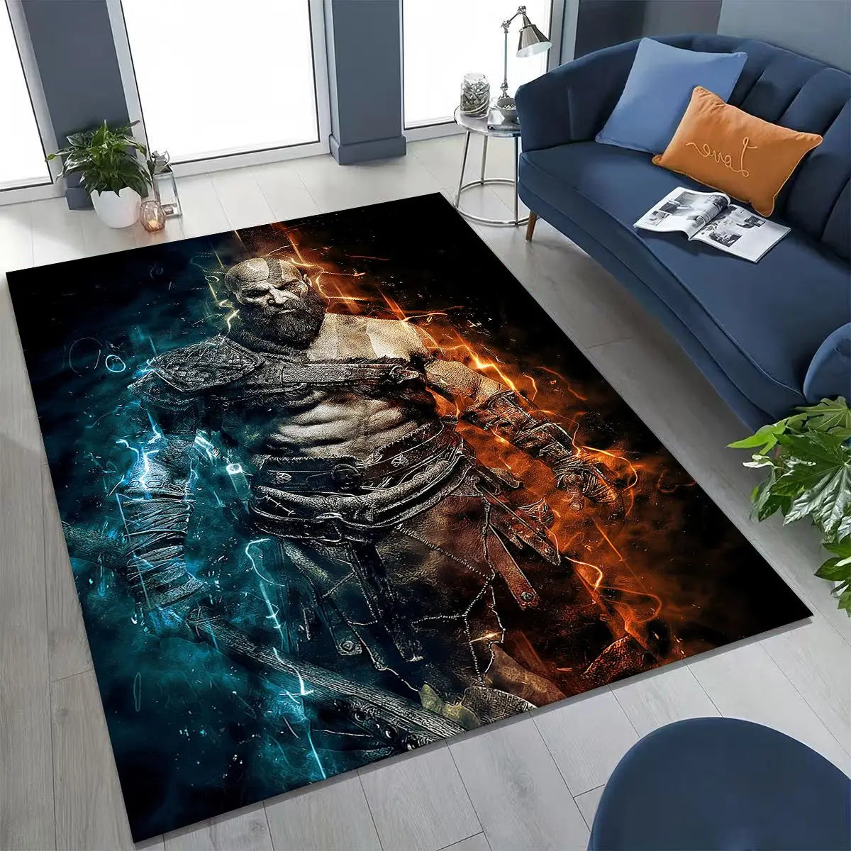 Alfombra de juego 3A de Kratos de God of War Classics para dormitorio, sala de estar, sofá, felpudo de decoración para el hogar, alfombrilla grande antideslizante para juegos de niños