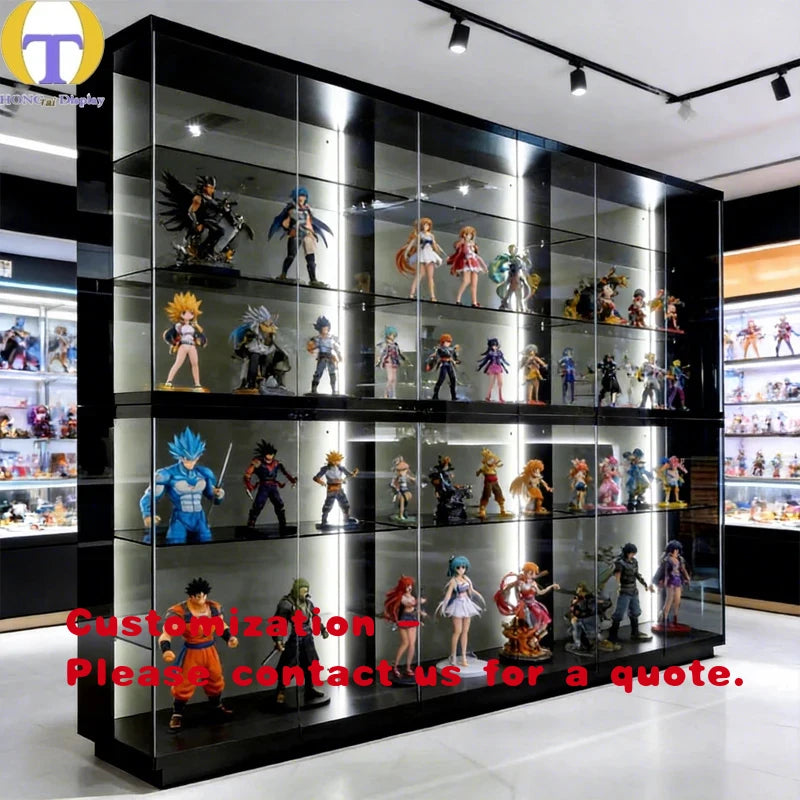 Vitrina de cristal templado de alta gama con luces LED, cerradura, de lujo, para joyería, coleccionables, tiendas y centros comerciales, resistente.
