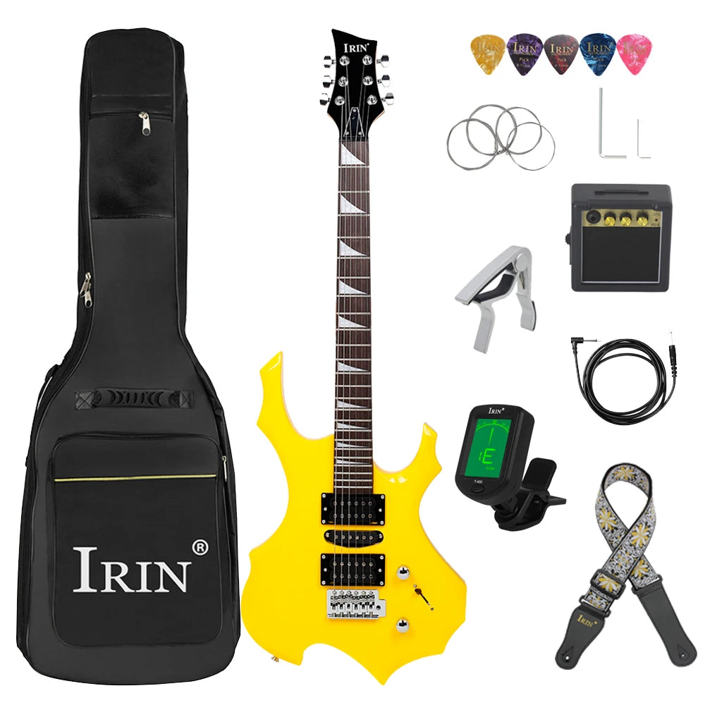 IRIN-Guitarra eléctrica de 6 cuerdas, 24 trastes, cuerpo de arce, juego de Guitarra eléctrica con bolsa, sintonizador de amplificador, púas de correa, Mini accesorios para Guitarra