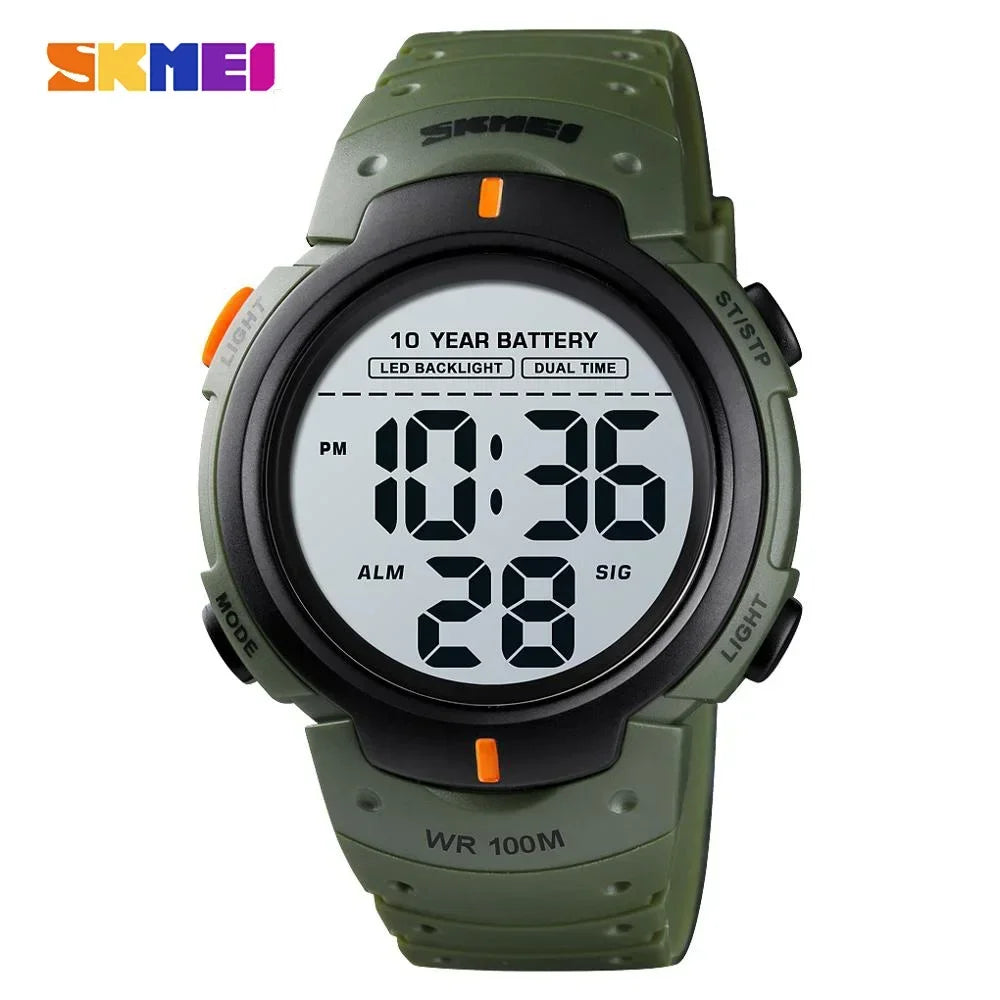 SKMEI 1560 Relojes deportivos electrónicos para hombre, sumergibles a 10 bares, cronómetro digital militar para hombre