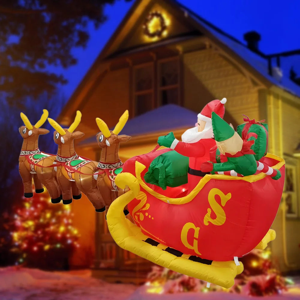 Trineo inflable Sanlu de Navidad de 3,7 M, Papá Noel, luces LED integradas, adorno, fiesta de Navidad, accesorios de decoración de jardín de Año Nuevo