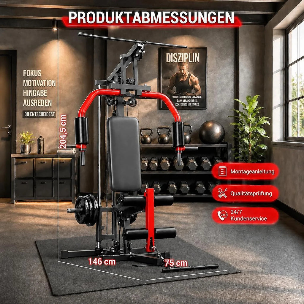 Gimnasio multifuncional profesional con cordones integrados y sistema de doble cable-Max. capacidad de carga de 180 kg para entrenamiento de fuerza exigente