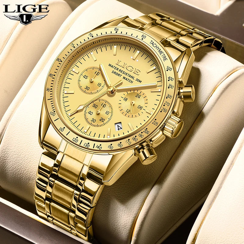 Relojes LIGE para hombre, NUEVO Reloj de pulsera de cuarzo de lujo, estilo casual de negocios, con calendario, cronógrafo, reloj deportivo para hombre 2026