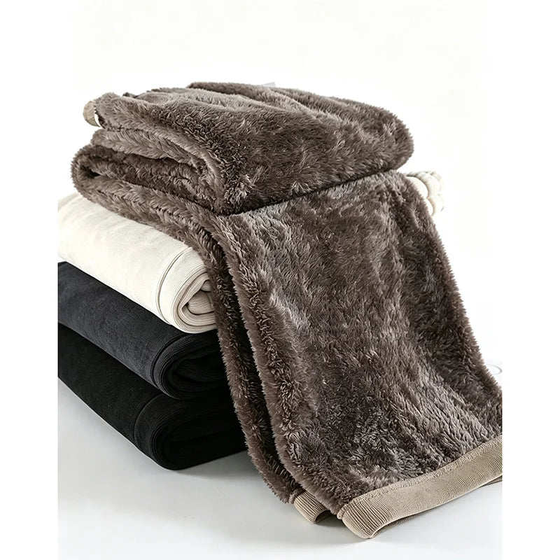 Pantalones térmicos de felpa para niñas, de cintura alta, ideales para el invierno, pantalones de terciopelo cálidos para la nieve, pantalones de mujer, de diseño moderno, cómodos y de corte recto.