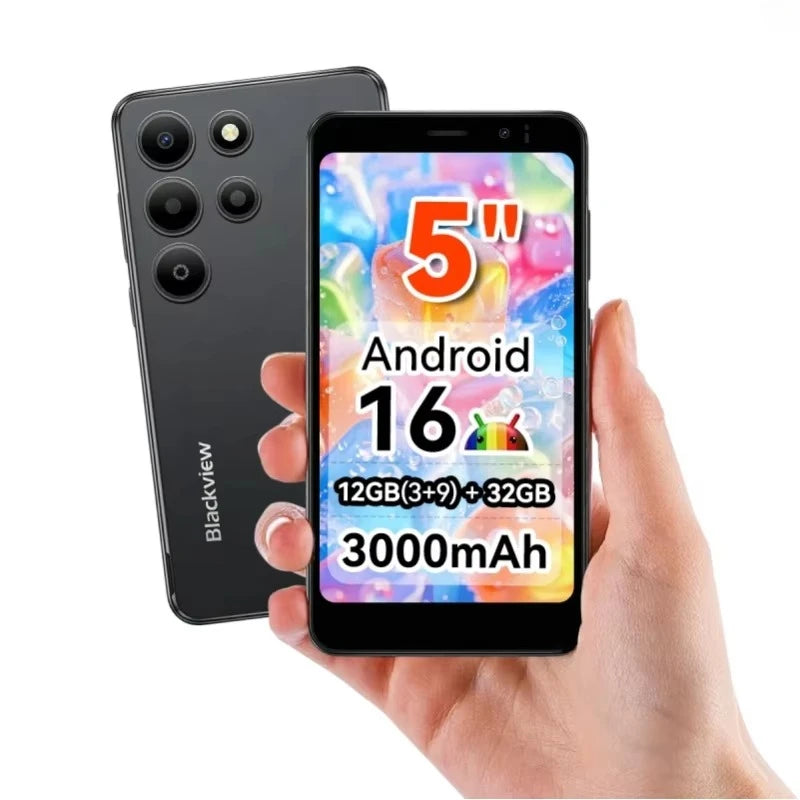 [Shipping From Poland] Blackview WAVE 2C Mini Palm Smartphone, 12GB Expand RAM(3GB Physical+9GB Virtual RAM) 32GB ROM, 5 Inch Small Screen, 3000mAh Battery, 1080P Video Recording, Android 16, Face Unlock, Google Lens, Free So