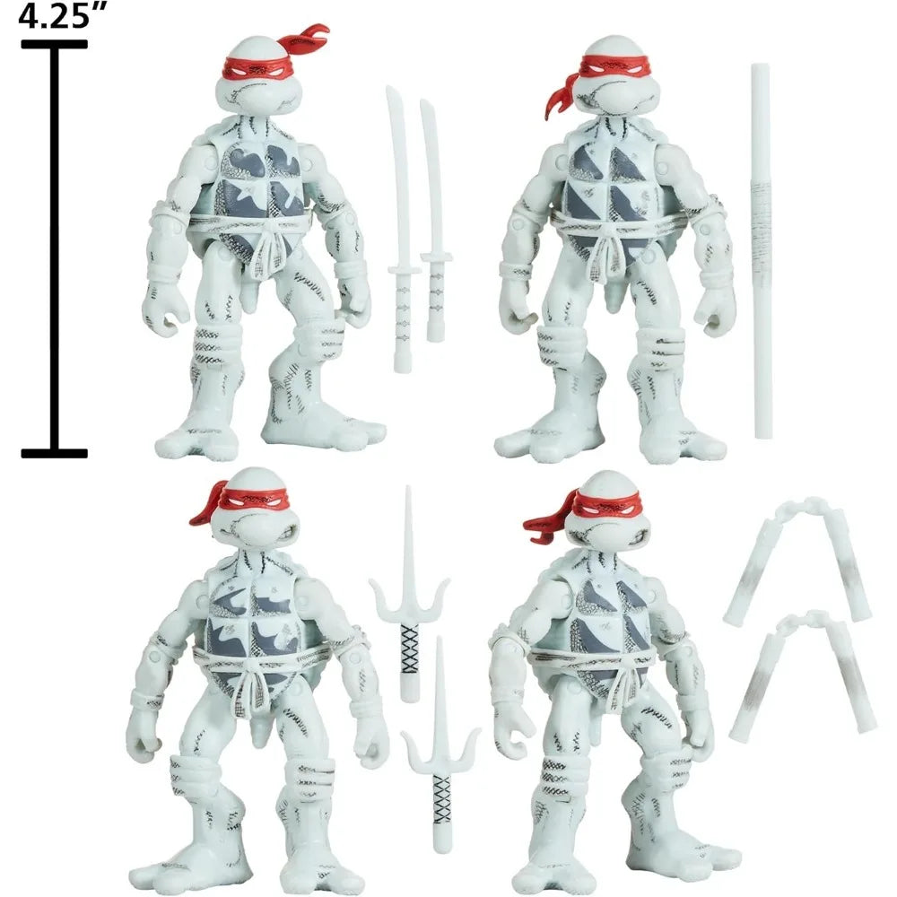 Tortugas Ninja: Edición 40 Aniversario, set de cuatro figuras de acción, figuras articuladas de 10.8 cm, incluye un juego de accesorios