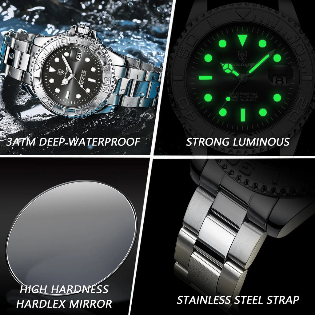 POEDAGAR Reloj de Hombre de Lujo Superior Impermeable Luminoso Fecha Reloj de Hombre de Acero Inoxidable Reloj de Cuarzo para Hombre Deportivo de Moda