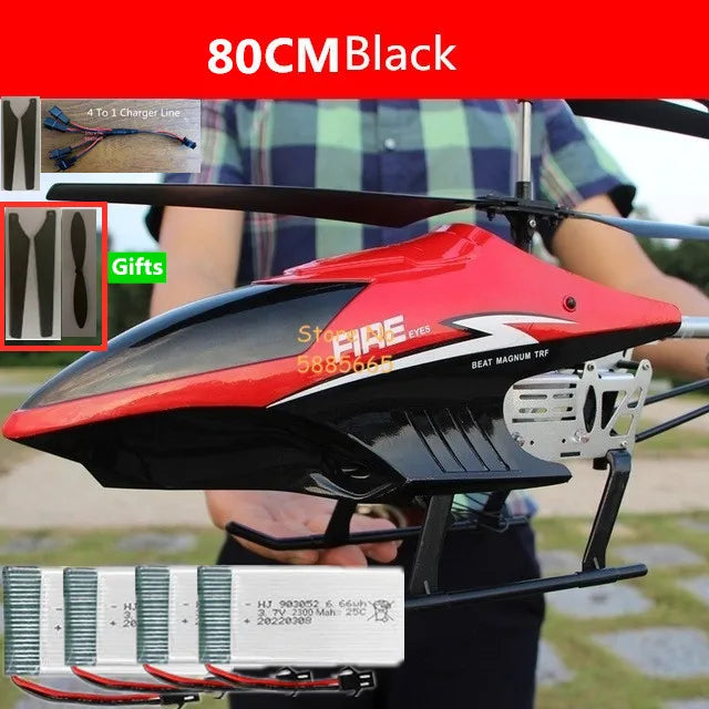 Helicóptero Eléctrico de Control Remoto de Aleación Súper Grande de 80 CM, 2.4G, 150M, Resistente a Impactos, con Iluminación LED y Motor Dual