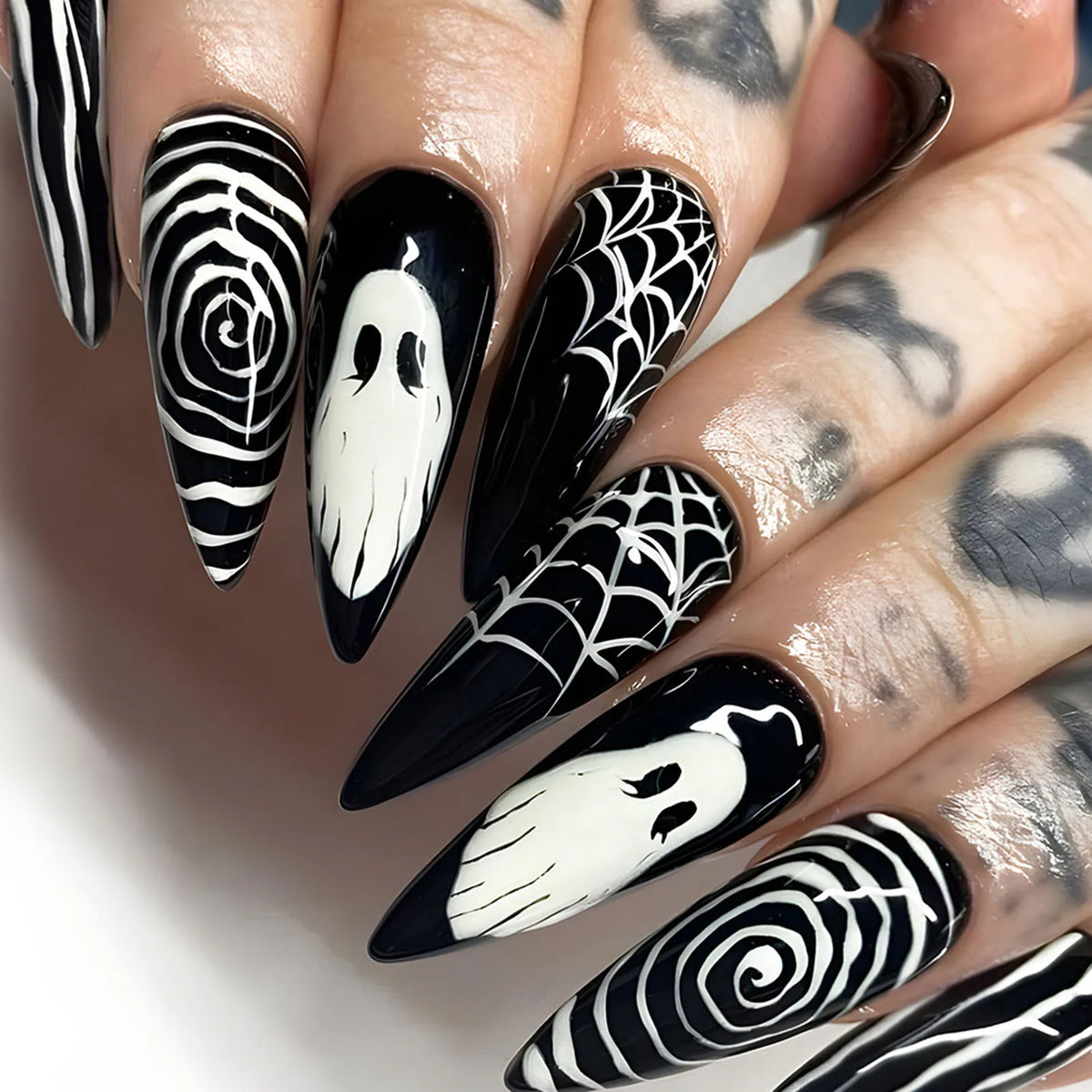 24 Uds uñas postizas de color rojo sangre gradiente parche de uñas postizas de punta larga cubierta completa puntas de uñas postizas usables juegos de manicura de Halloween