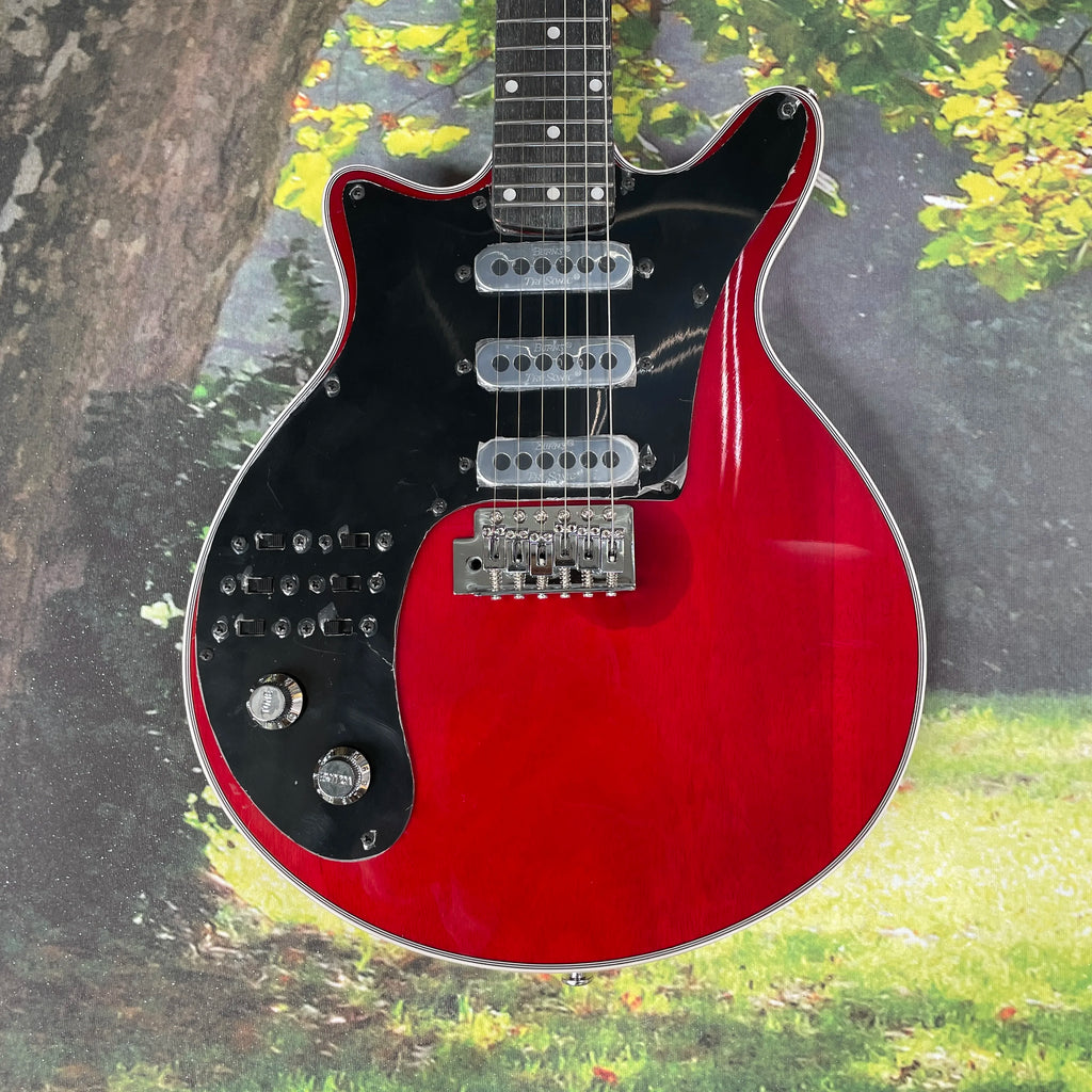 Guitarra eléctrica de color rojo y negro, tres guitarras multitono con pastillas de bobina simple, guitarra eléctrica de rock con circuito independiente