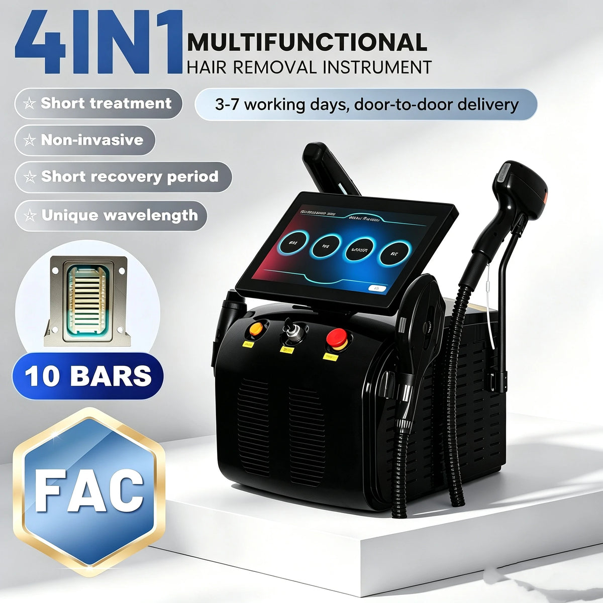 Máquina de Depilación Láser 4 en 1 de 5000W, Soprano Titanium Ice Platinum Diode, 4 Longitudes de Onda, ND:YAG RF IPL OPT, Indolora