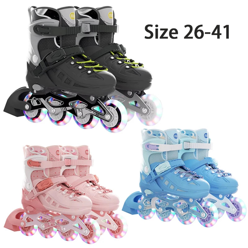 Zapatos de patín en línea para niños, talla ajustable 26-41, patines de ruedas intermitentes de 4 ruedas para principiantes, niños y niñas, zapatillas de patinaje al aire libre
