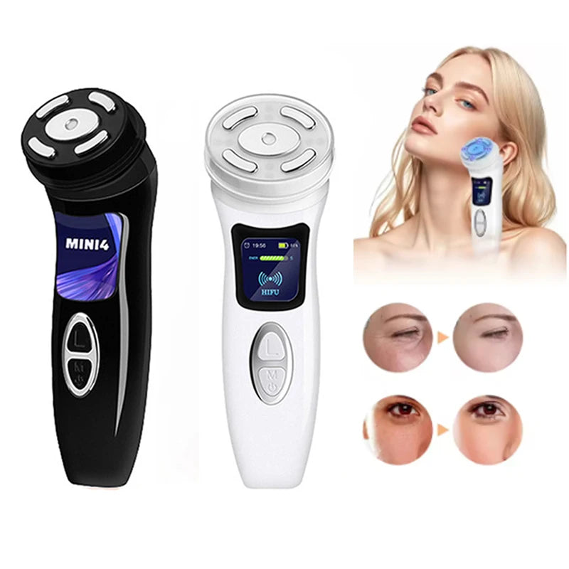 Mini máquina de ultrasonido de radiofrecuencia HIFU 4 en 1, instrumento de belleza Facial de microcorriente EMS, herramienta antiarrugas para el cuidado de la piel reafirmante