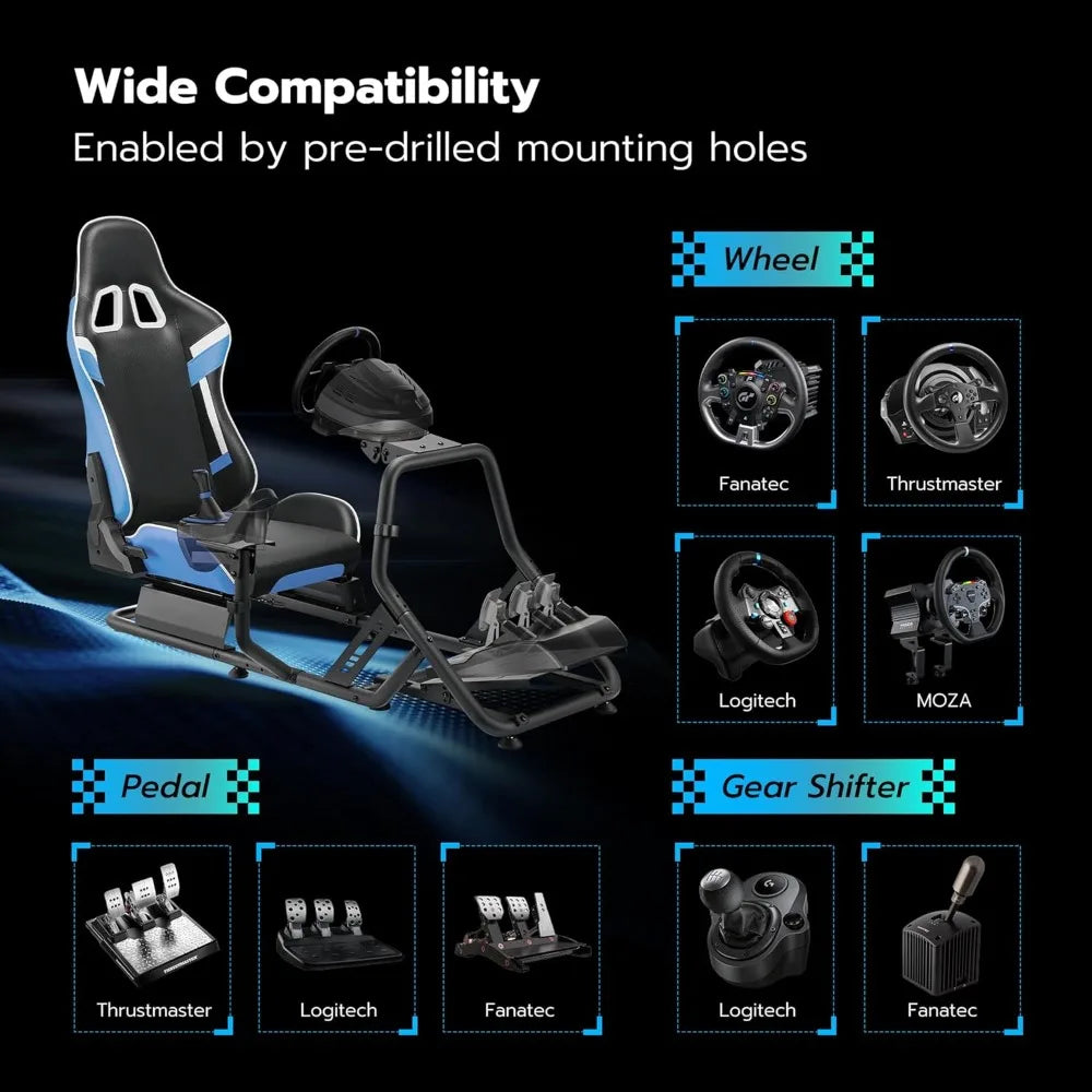 Cockpit de simulación de carreras con soporte para volante y asiento ajustable para juegos de PS5, PS4 y PC