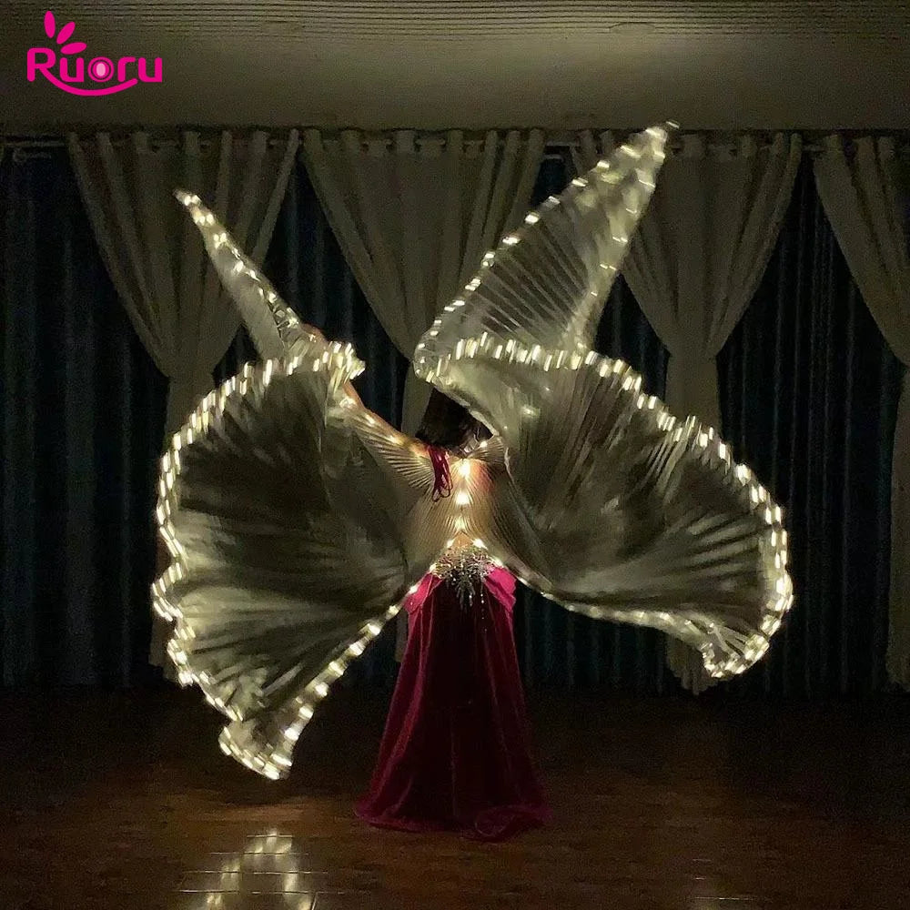 Ruoru-alas luminosas Led para danza del vientre, accesorios de espectáculo, danza fluorescente, luz amarilla, alas divididas, danza del vientre para adultos, alas Isis, Carnaval