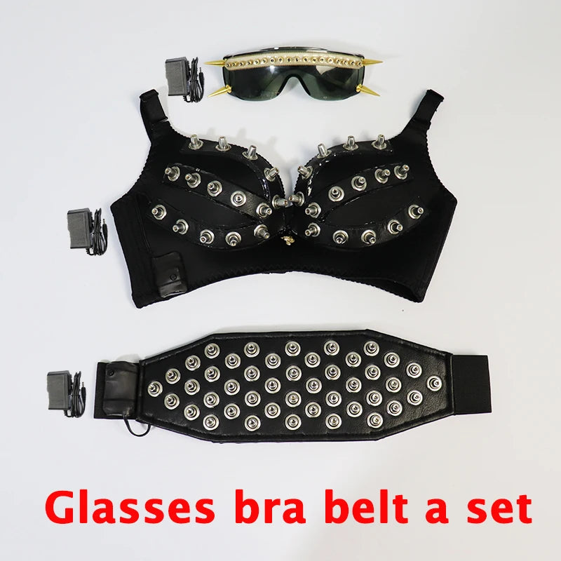 Nuevo disfraz láser rojo, sujetador Sexy para chica, cinturón, gafas LED, DJ, cantante, Bar, club nocturno, fiesta, artistas, trajes de espectáculo láser