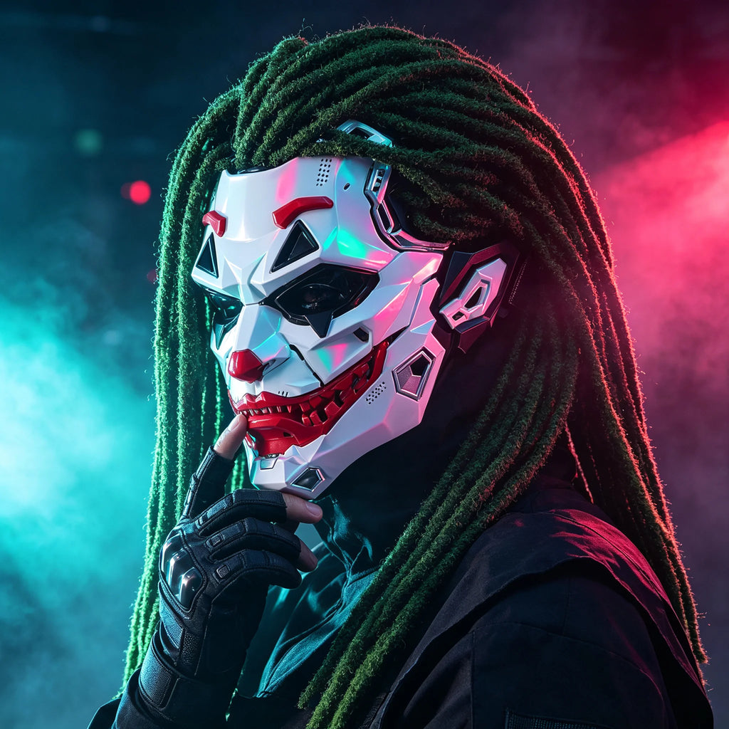 Máscaras de payaso de estilo cyberpunk con trenzas, disfraz de payaso para cosplay, accesorios para fiestas, regalos y juguetes para adultos, ideales para Halloween y juegos de rol de anime.