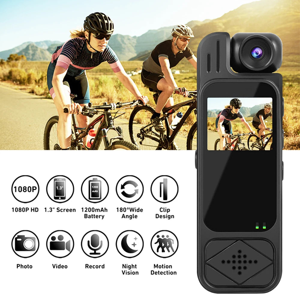 Mini Cámara Corporal 1080P HD, Cámara Deportiva con Visión Nocturna Infrarroja, Grabadora de Video Digital, Cámara Corporal de 1.3 Pulgadas, Pequeña Videocámara Policial