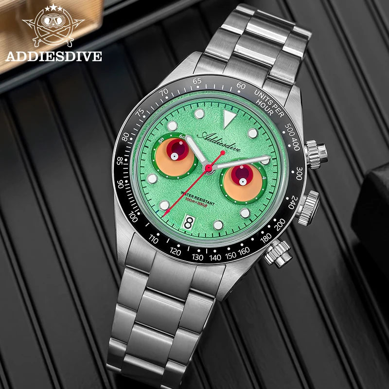 Reloj de lujo para hombre ADDIESDIVE AD2557, cronógrafo de cuarzo VK64, 40 mm, bisel de cerámica, luminiscencia BGW9, reloj de moda resistente al agua 100M