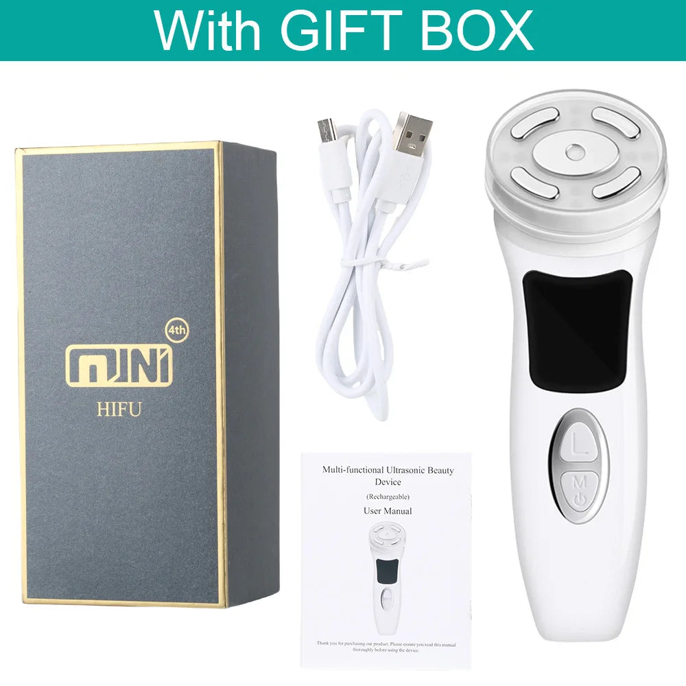 Mini máquina de ultrasonido de radiofrecuencia HIFU 4 en 1, instrumento de belleza Facial de microcorriente EMS, herramienta antiarrugas para el cuidado de la piel reafirmante